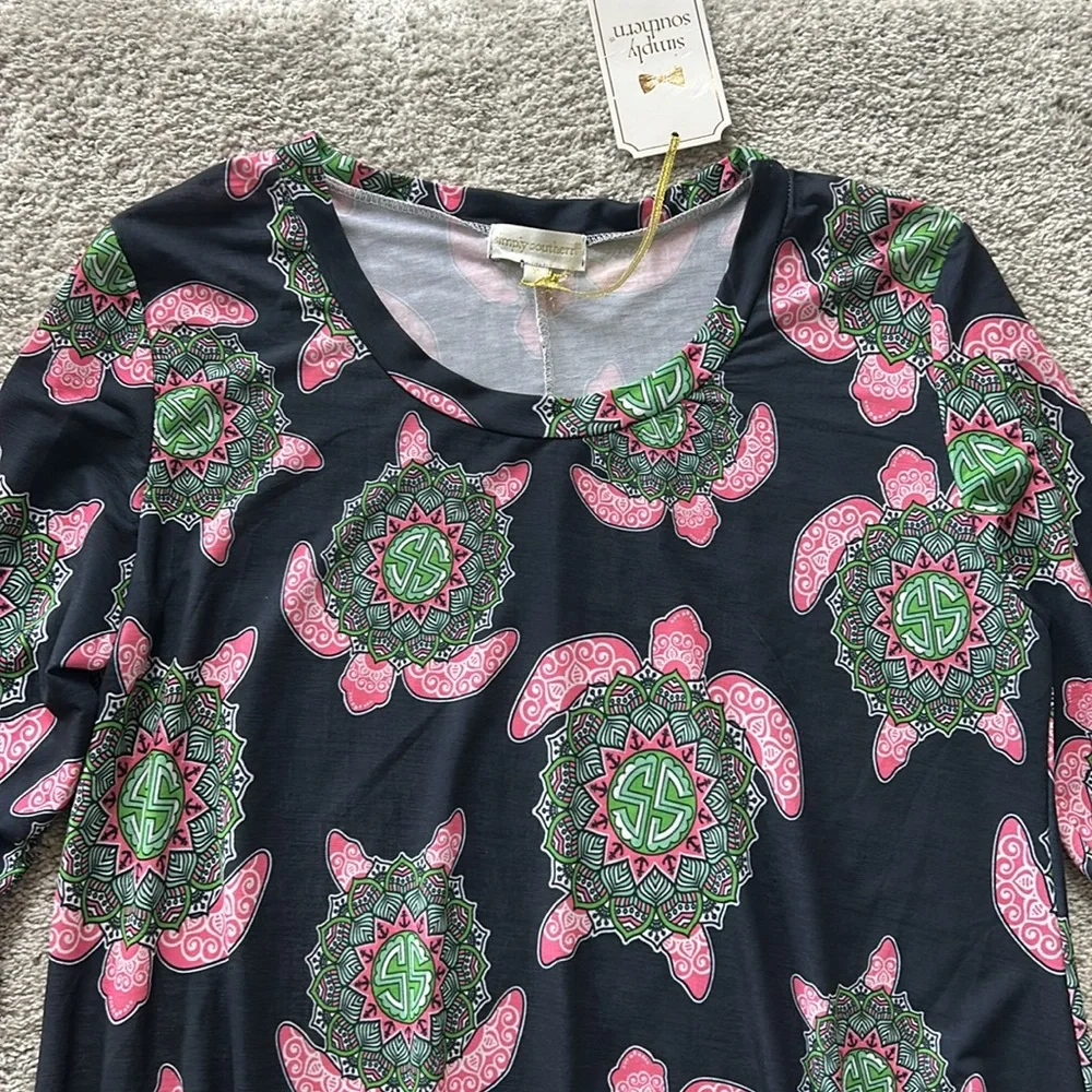 Simply Southern 3/4 Sleeve Boho Turtle Dress/Tunic - Picture 2 of 6